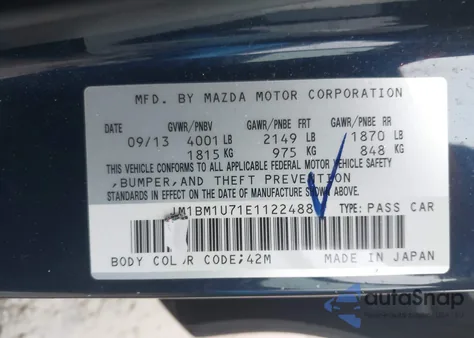 2014 Mazda Mazda3 I Sport z USA, uszkodzony, nr VIN JM1BM1U71E1122488